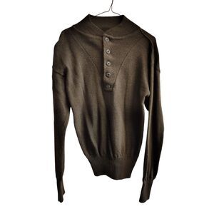 Vintage Jack Young Men's Sweater Medium 100% wool Brown‎ Drab Button Shawl